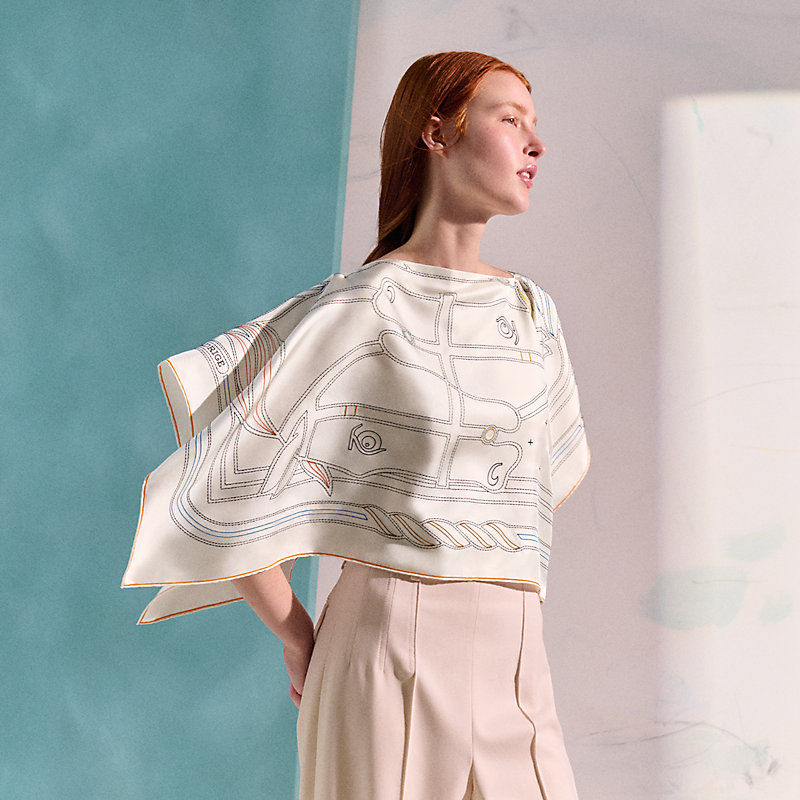 HERMES アートプリント 長袖シャツ 40 Quadrige au Fil embroidered dossard scarf - White | Hermès